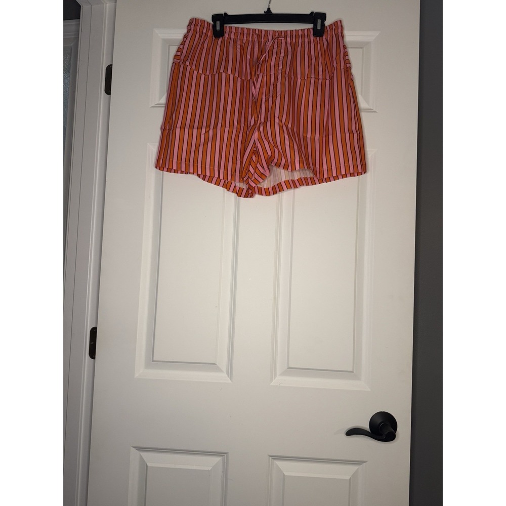 Unbranded High Waisted Drawstring Shorts Orange Pink Black Stripe Xl Nwot